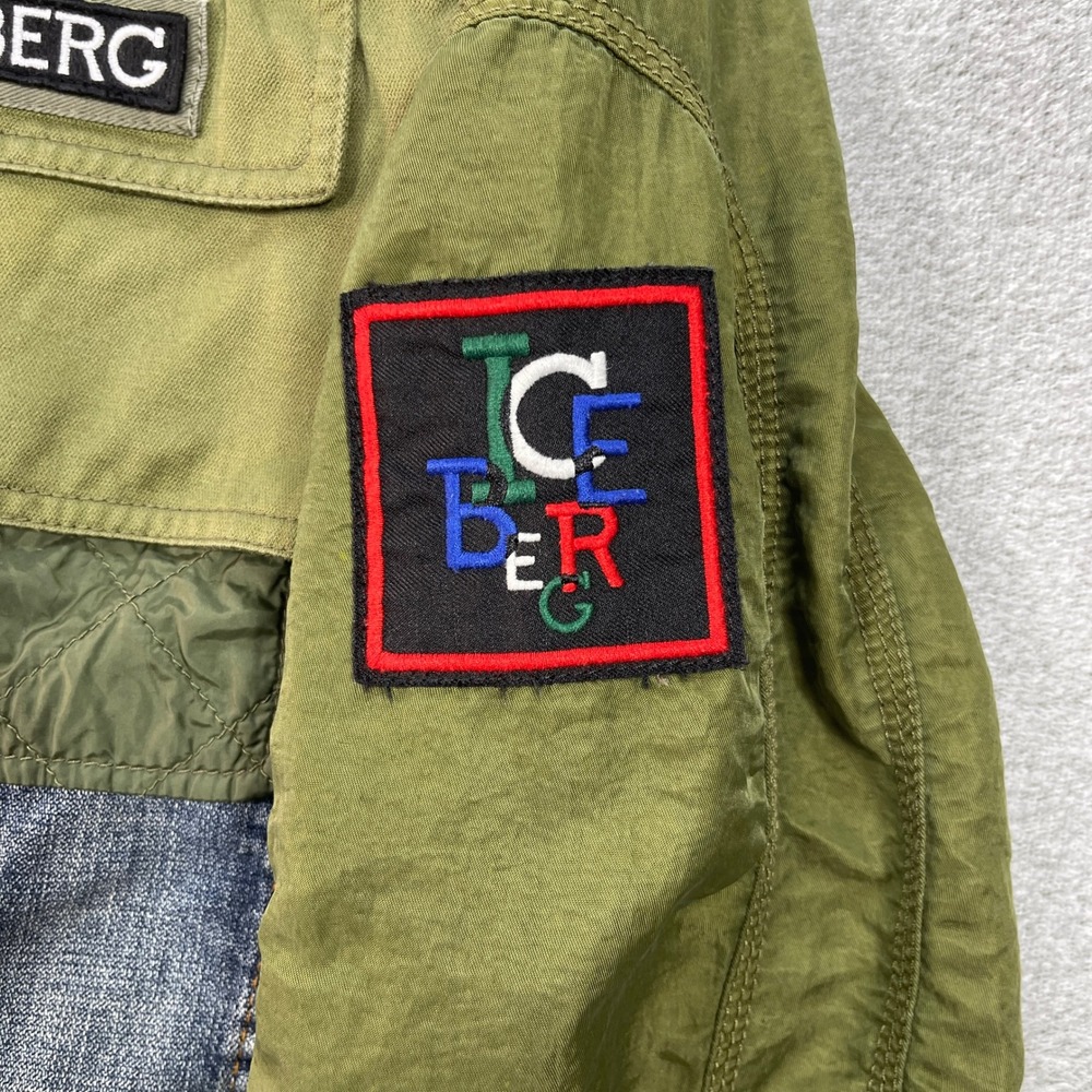 Iceberg Jacket Men XL Green Bomber Mixed Media Quilted Denim - Picture 4 of 11